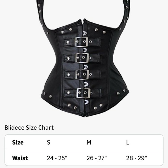 Black Studded Corset Halter Top w. buckles, underbust, fully adjustable, lace up - Picture 5 of 12